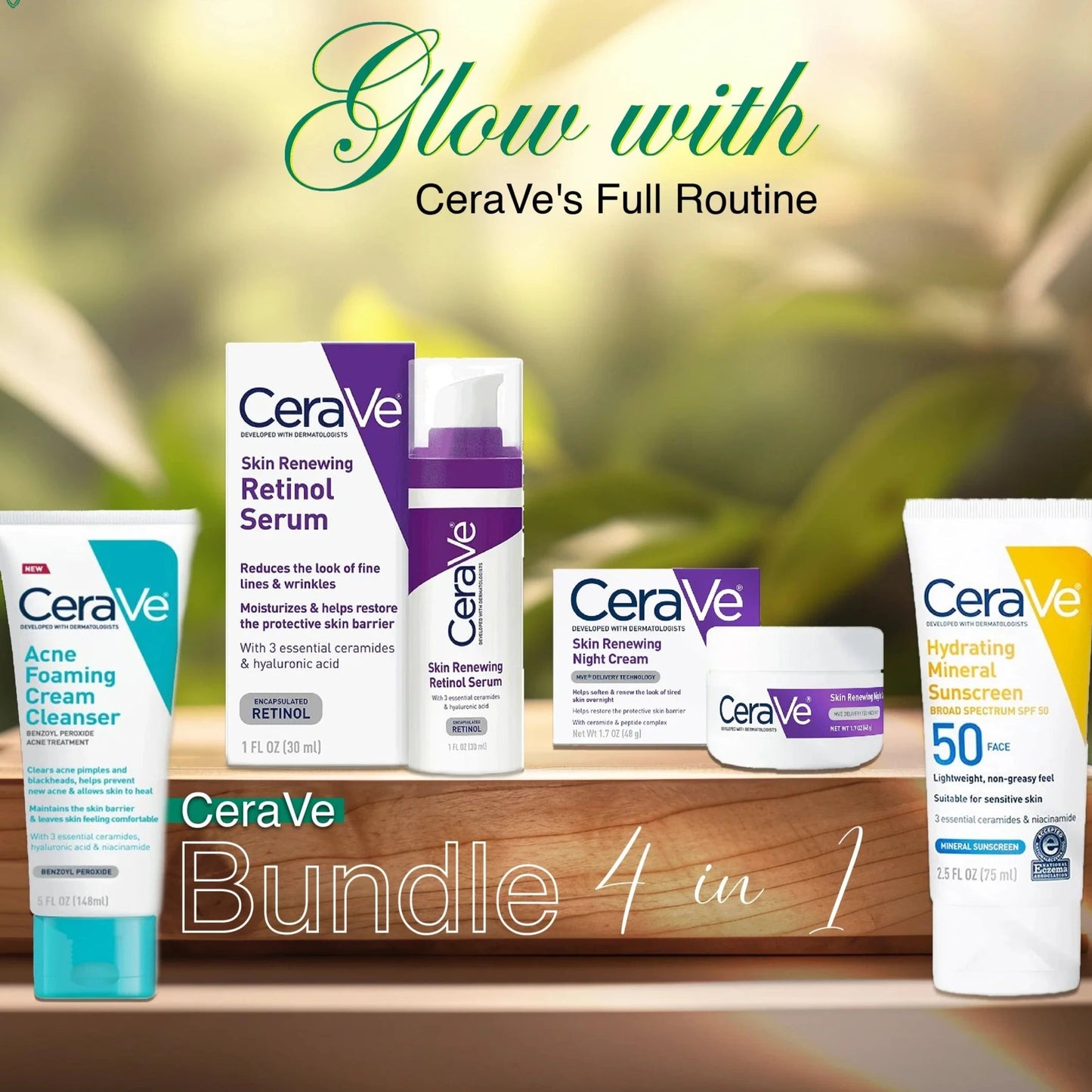 CeraVe 4 in 1 Complete Skincare Kit – Night Cream, Sunblock, Cleanser & Hydrating Serum