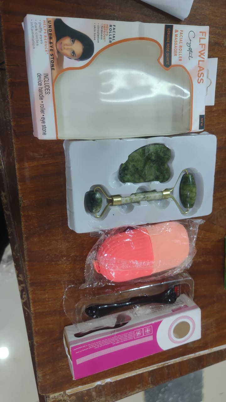 Combo Pack Marble Jade Roller With Stone Marble Ice Roller Facial Massage Derma Roller For Skin Care Relaxation - Pack Of 3