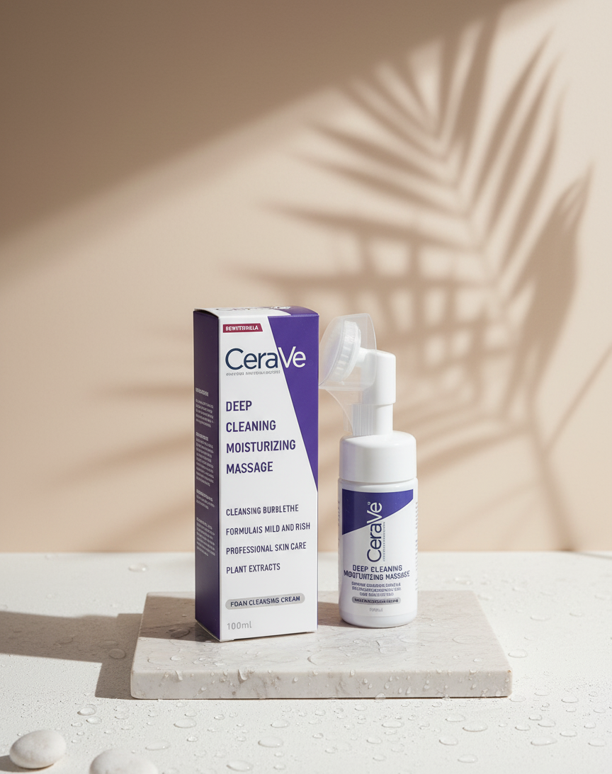 CeraVe Deep Cleaning Moisturizing Massage Foam Cleansing Cream – Mild Hydrating Cleanser for Radiant, Fresh & Comfortably Soft Skin